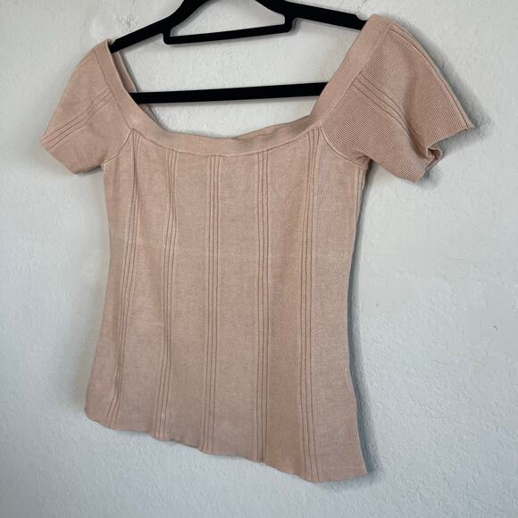 L’AGENCE Yuki Off The Shoulder Knit Top Beige Candied Ginger - Size XS - Picture 4 of 7